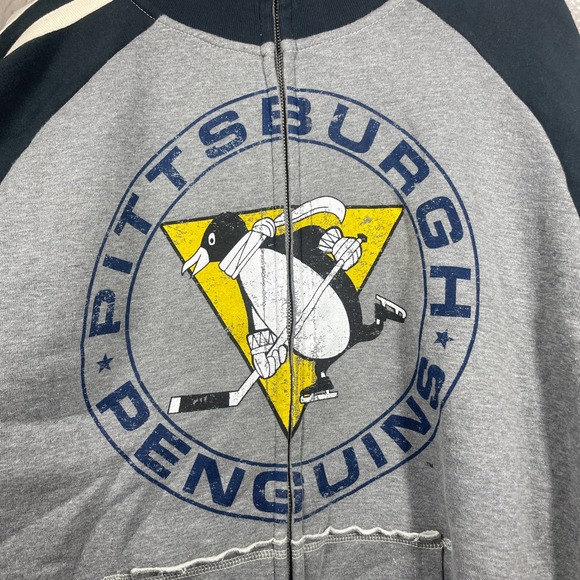 J America Gray Black Full Fleece Lined Pittsburgh Penguins Sweatshirt Mens Large - Picture 2 of 5